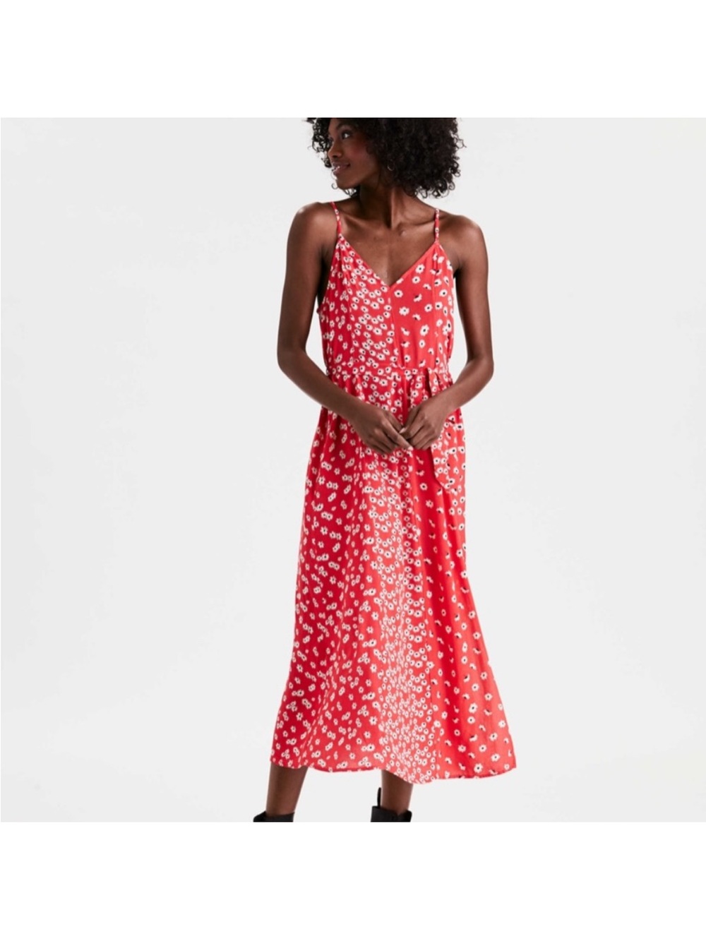 American Eagle Outfitters Red Floral Slip Dress